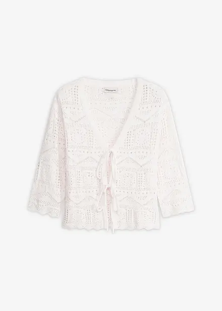 Cardigan med hullm&oslash;nster og knyting