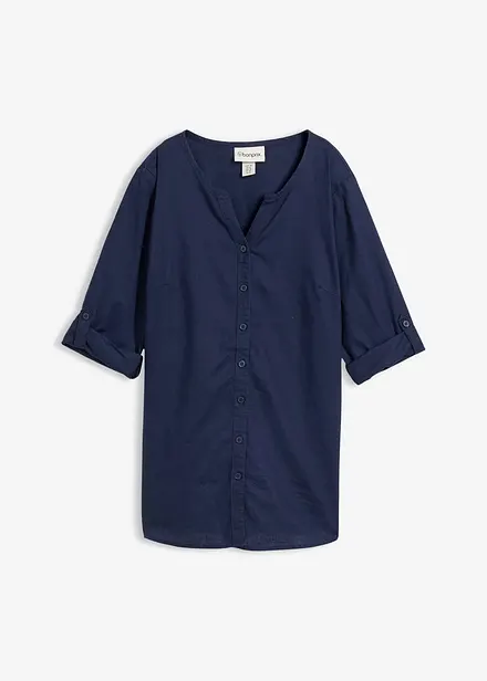 Bluse med lin og 3/4-lange ermer