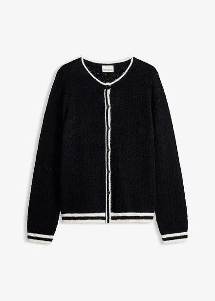 Cardigan med hullm&oslash;nster og fj&aelig;rgarn