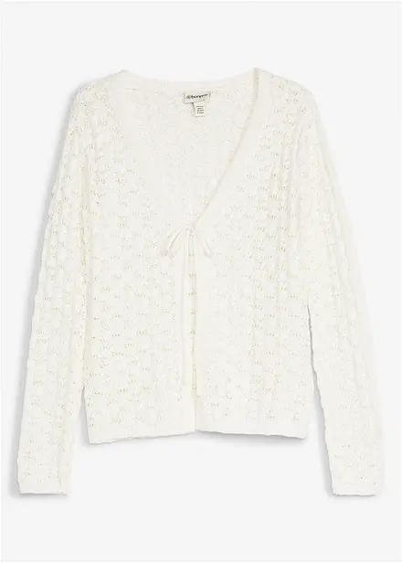 Strikkejakke med hullstrikk av 100% bomull