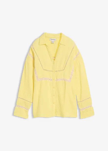 Skjorte i musselin med blondeinnfellinger