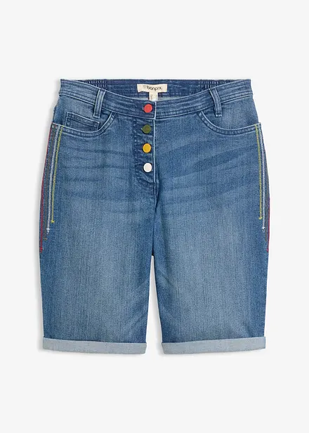 Bermudashorts i denim med broderi og komfortlinning