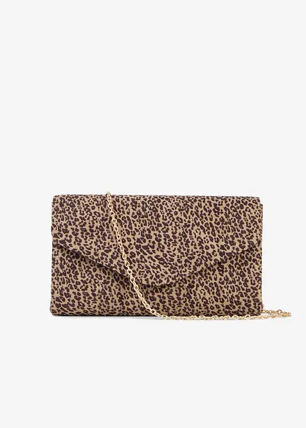 Leopardm&oslash;nstret clutch i imitert, semsket skinn