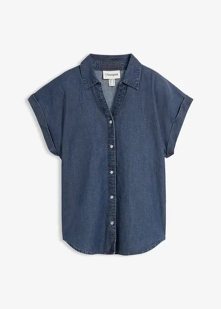 Kortermet denimskjorte med lin