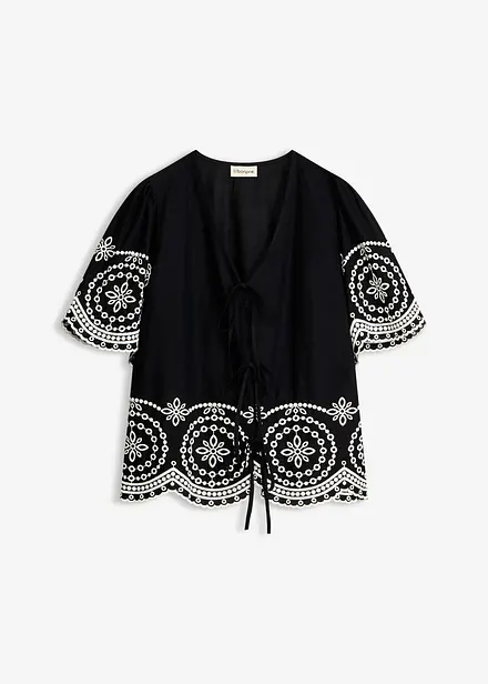 Bluse i 100% bomull med hullbroderier