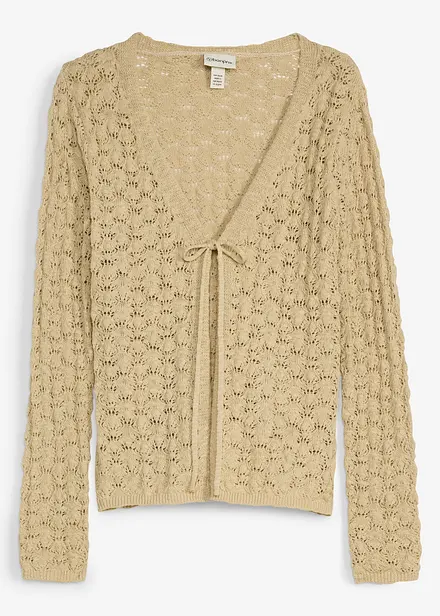 Strikkejakke med hullstrikk av 100% bomull