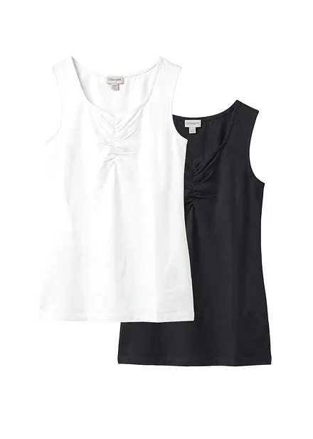 Singlet i elastisk, &oslash;kologisk bomullsblanding (2-pack)