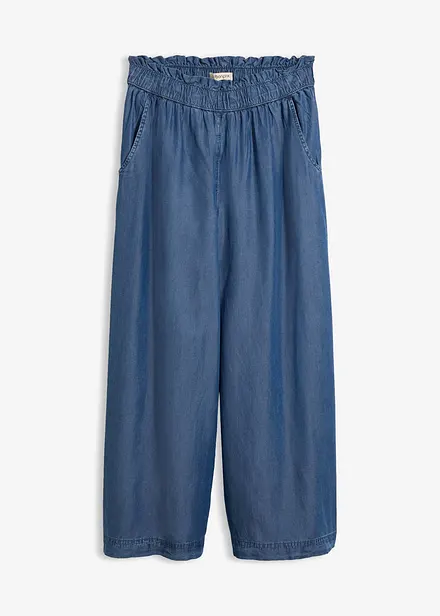 7/8-lang jeans i lett materiale med vide ben og splitt i siden