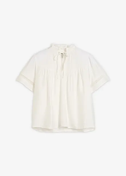 Kortermet bluse med innfelte blonder