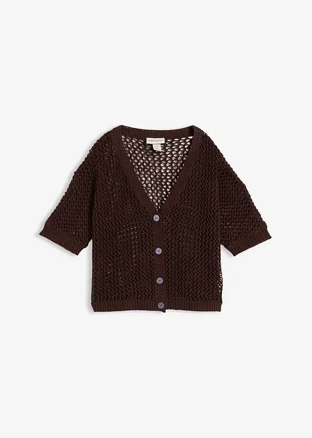 Cardigan med linandel og hullm&oslash;nster