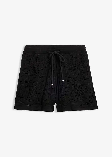 Strikket shorts i bomullsmiks med hullm&oslash;nster