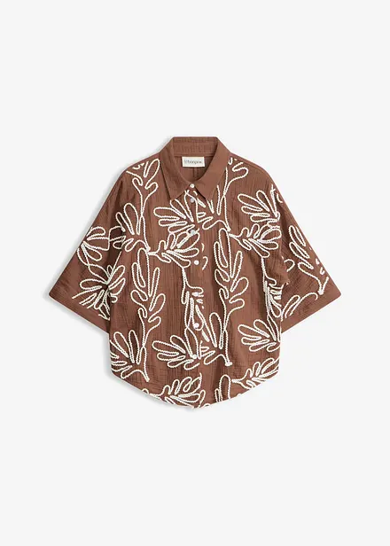 Bluse i 100% bomull med broderi
