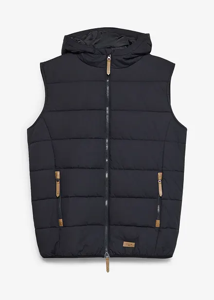 Vattert vest med hette og detaljer i imitert skinn