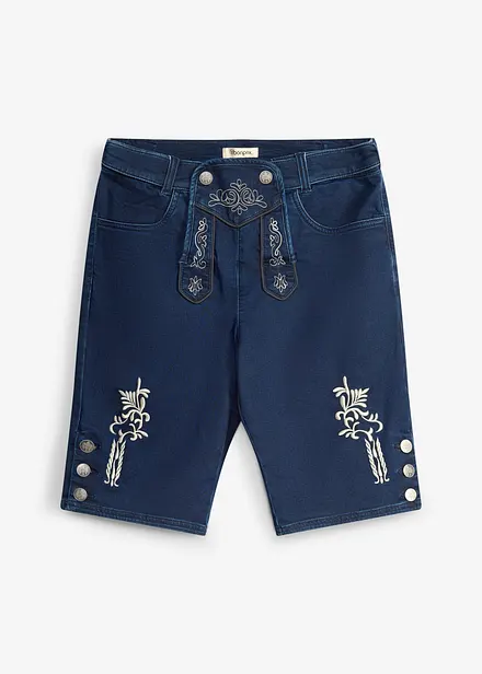 Bermudashorts i sweat denim og tyrolerstil med komfortlinning