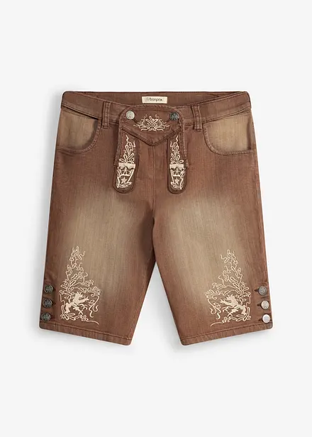 Denimshorts i tyrolerstil og vintage, vasket effekt, regular fit