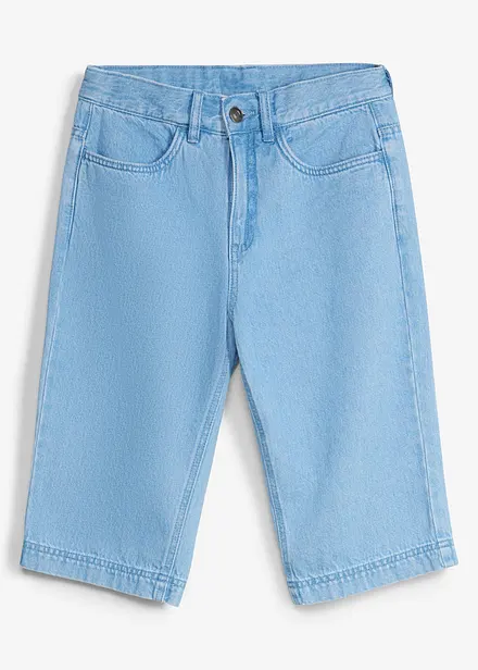 Lang jeansbermuda med regulerbar linning, Loose Fit