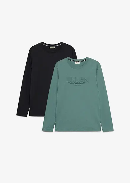 Langermet topp i 100% &oslash;kologisk bomull (2-pack)