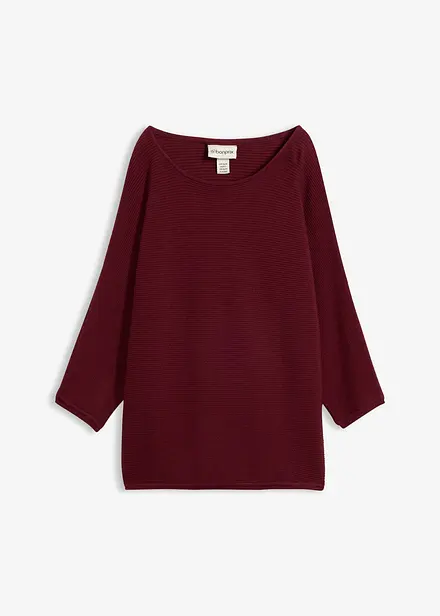 Oversized, ribbestrikket genser i viskosemiks