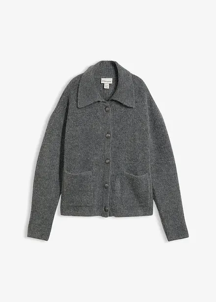 Cardigan i myk ribbestrikk