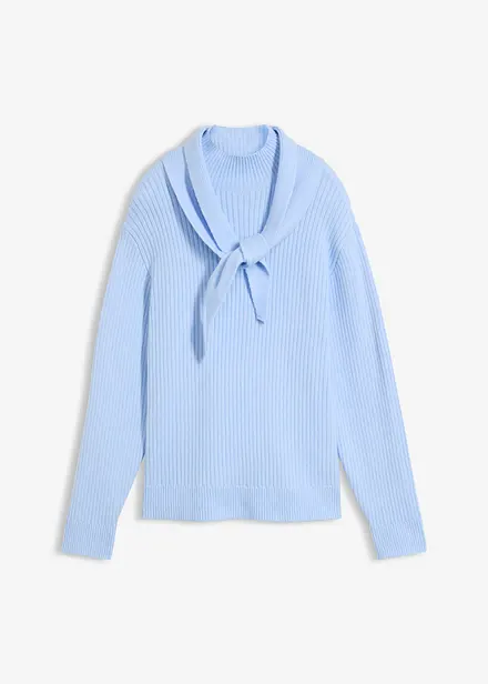 Grovstrikket turtleneck genser med skjerf