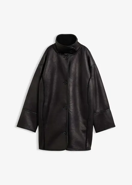 Oversized jakke i imitert lammeskinn