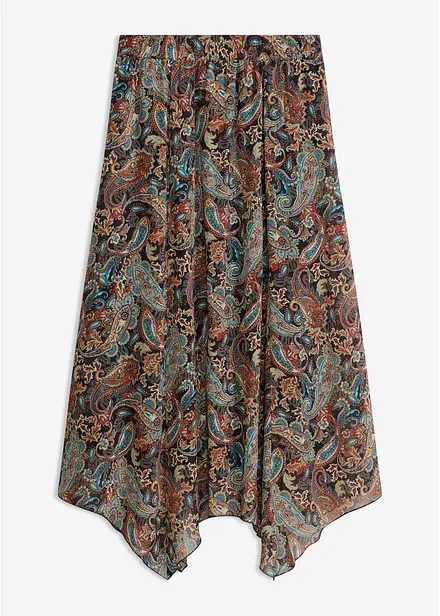 Skj&oslash;rt i chiffon med asymmetrisk nederkant