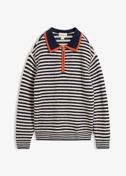 Half-zip-genser i strukturstrikk