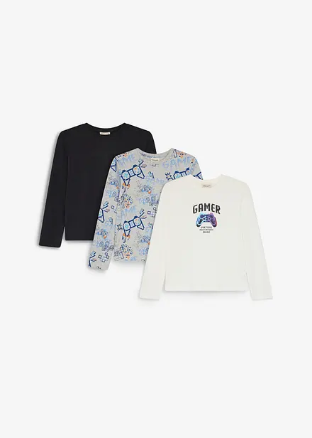 Langermet topp med myk, &oslash;kologisk bomull (3-pack)