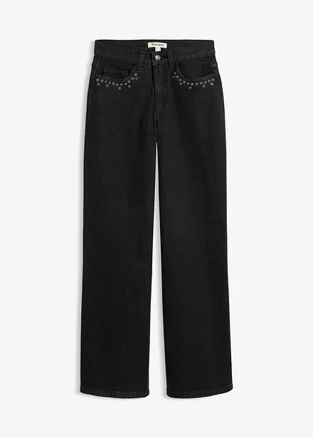 Wide leg jeans, high waist med nagler