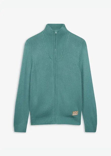 Grovstrikket cardigan med st&aring;krage
