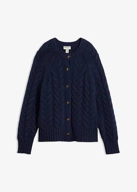 Kabelstrikket cardigan med fin merinoull