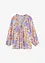 Vid bluse i struktur-materiale, med A-fasong med volanger og print, 7/8-lange ermer, bonprix