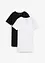 Lang basic T-shirt med V-hals og kort arm 2-pack, bonprix