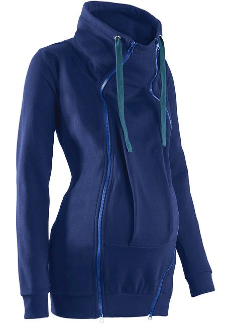Avslappet mamma sweatjakke med innfelling og ståkrage Mamma sweatjakke med babylomme midnattsblå bpc bonprix