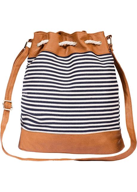 Poseveske med striper blåhvitcognac stripet Dame Veske ryggsekk cognac bpc bonprix collection bonprix.no