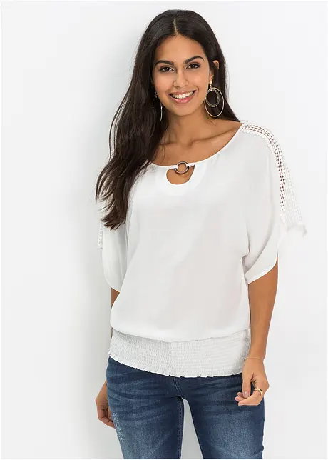 Bluse med blonde, bonprix