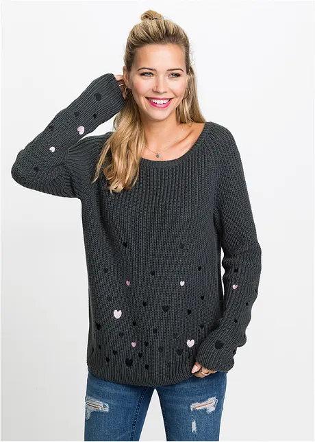 Genser med broderi, bonprix