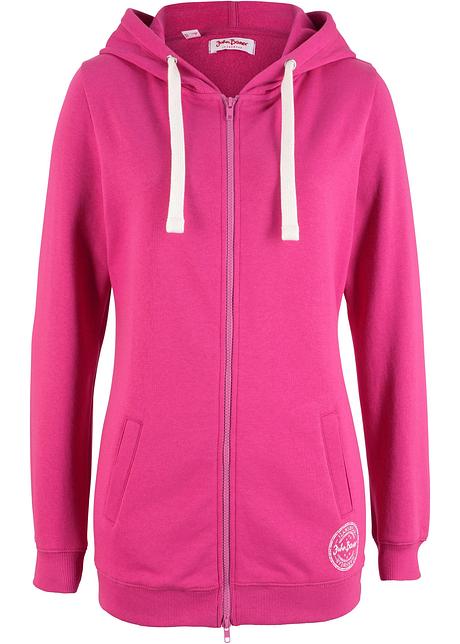 Avslappet basic sweatjakke med hette og dekorativt trykk Avslappet basic sweatjakke med hette og dekorativt trykk