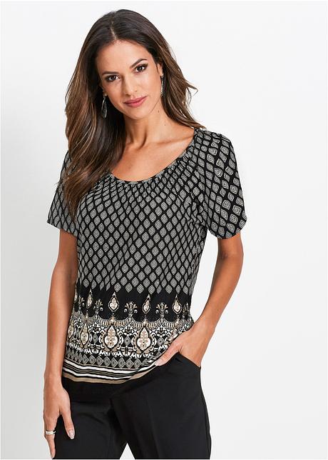 Topp sortflerfarget trykk bpc selection bonprix.no melert topp med snøring, halv arm sort melert bpc bonprix