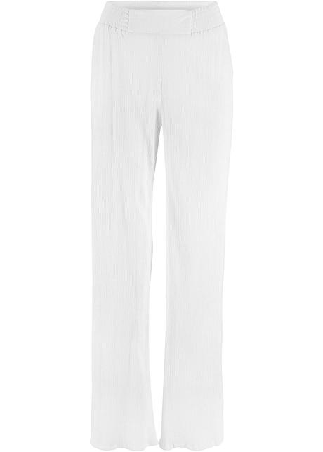 Crêpet bomullsbukse med vide ben hvit Dame bpc bonprix Bukse med stretch, 78 lengde, Loose Fit sort bpc bonprix