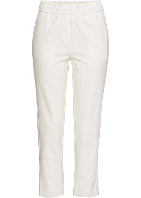 Bukse med elastisk linning, med lin andel naturhvit Dame Bukse med lin beige Dame bonprix.no