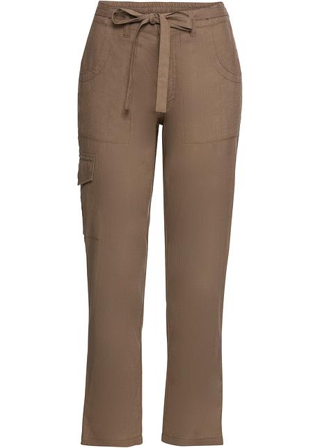 Avslappet cargobukse i lin, med mange lommer nougattbrun Bukse med lin beige Dame bonprix.no
