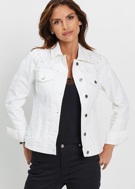 Elegant jeansjakke med elegante perler white denim Jeansjakke med perler | Lindex