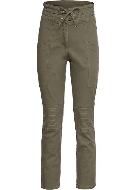 Highwaist bukse med snøring mørk oliven Dame RAINBOW Cargo bukse mørk oliven Dame bonprix.no