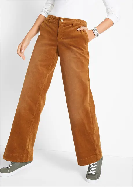 Kordfløyelsbukse med stretch, Wide, bonprix