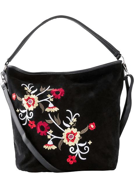 Søt skulderveske med blomsterbroderi sort Veske med rom for paraply sort Dame bpc bonprix