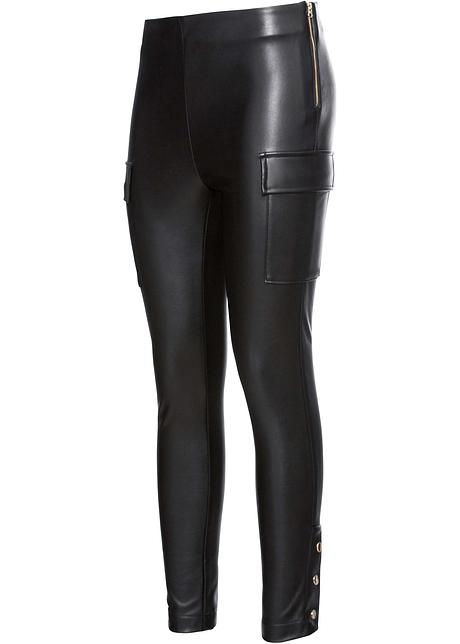 Bukse i skinnimitasjon sort BODYFLIRT bonprix.no Bukse i skinnimitasjon med sidestriper svart Dame bonprix.no