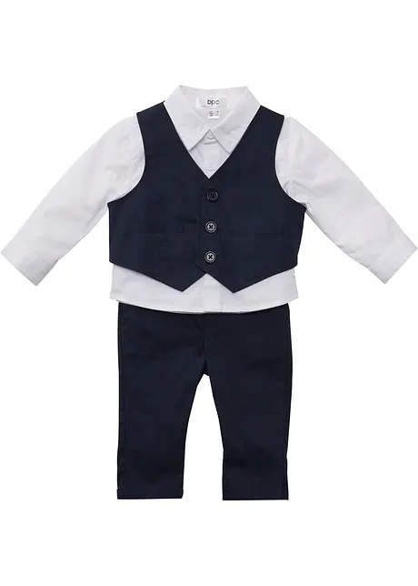 Babyskjorte + vest + bukse (3-delt sett), bonprix