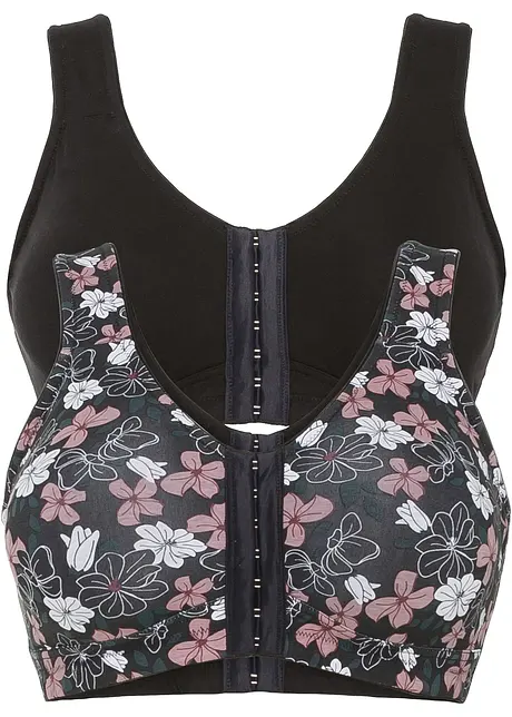 BH uten bøyle med lukning foran og bomull (2-pack), bonprix