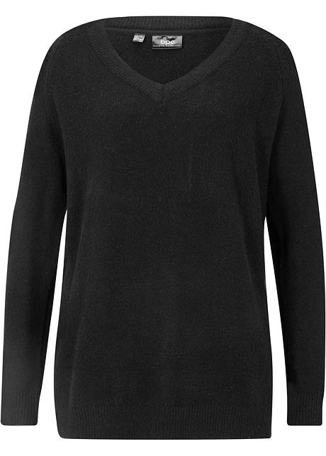 Strikket genser med V hals, Oversized Fit sort Dame bpc Genser med dyp V hals: Must Have gråmelert Dame bonprix.no